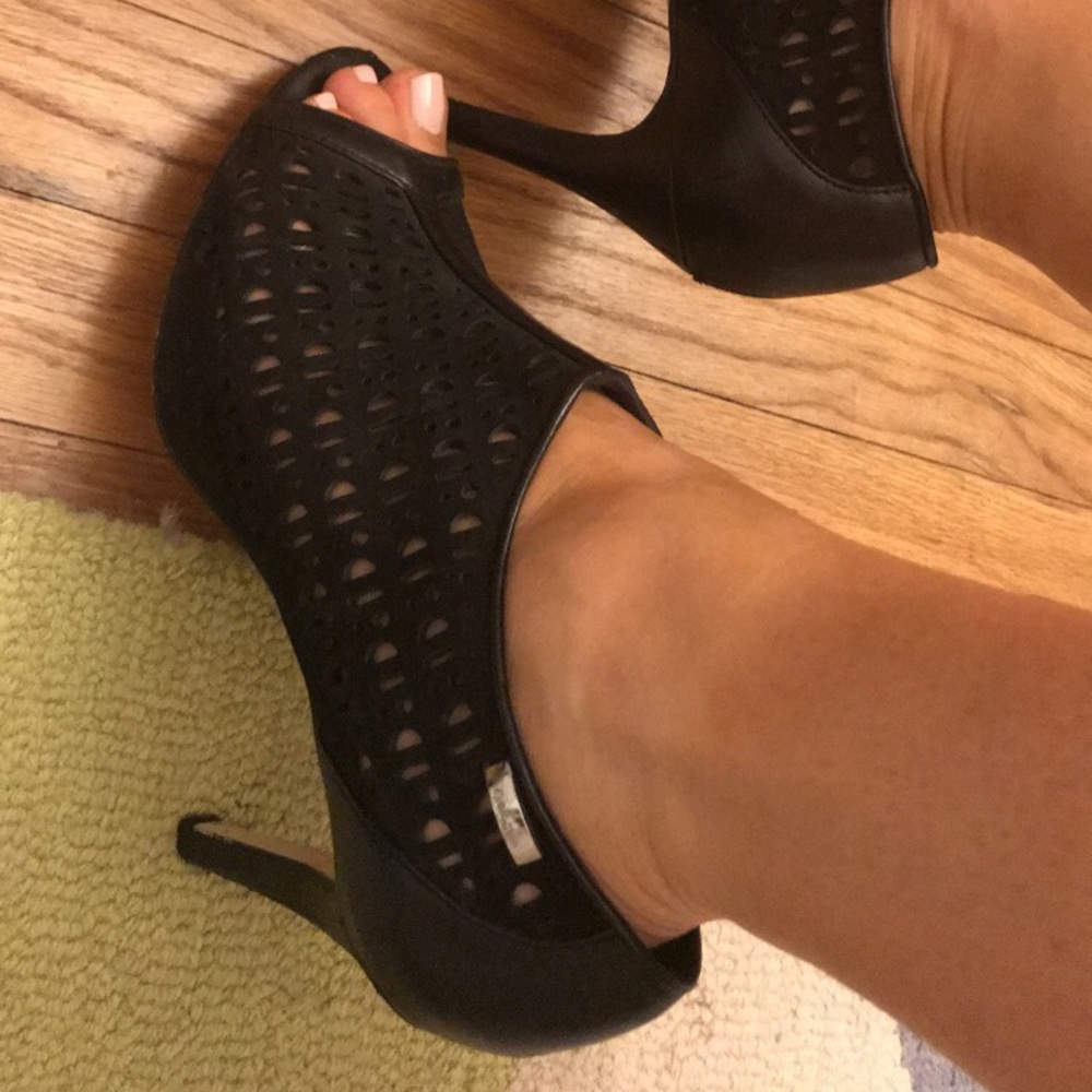 Black Calvin Klein suede open-toe heels